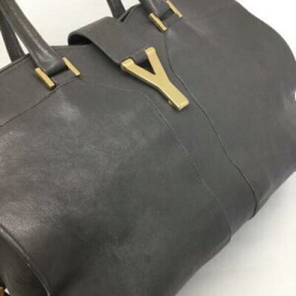 Saint Laurent Cabas Yves Chyc tote bag in Gray leather - Picture 6 of 15